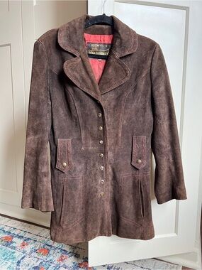 VTG 70s Montgomery Ward The Tannery Brown Suede Jacket Red Stitching western